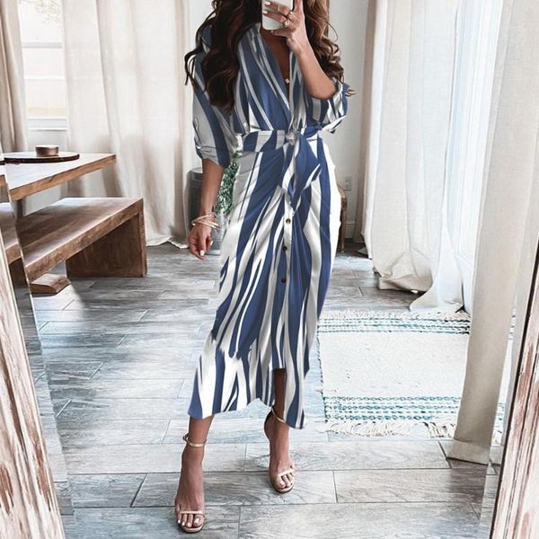 

women's swimwear fashion women turn-down collar deep v party dresses summer short sleeve slit long dress elegant button office ladies s, White;black