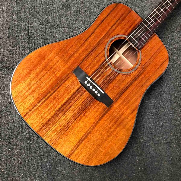 

custom om, ooo, d body shape koa acoustic guitar with electronic preamp black binding