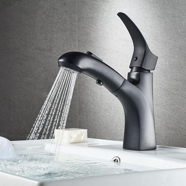 

bathroom basin faucets brass sink mixer tap & cold faucet single handle pull out spray nozzle lavatory black/chrome