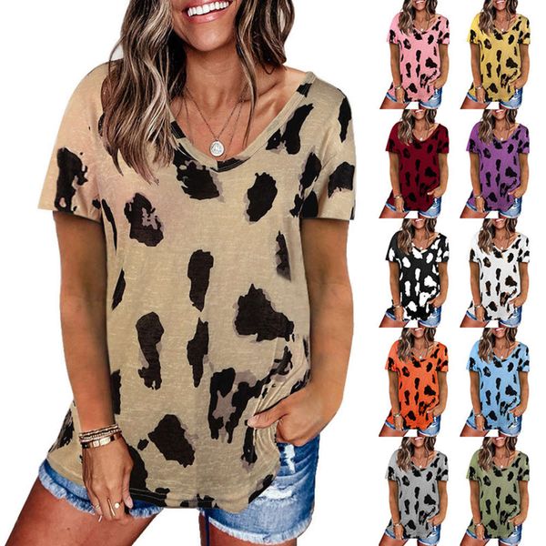 

2021 spring and summer new women's leopard print loose short sleeve t-shirt blouse, Black;gray