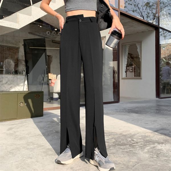 

irregular split black plus size slim all match pants prom loose ol streetwear femme chic gentle casual trousers 210421, Black;white