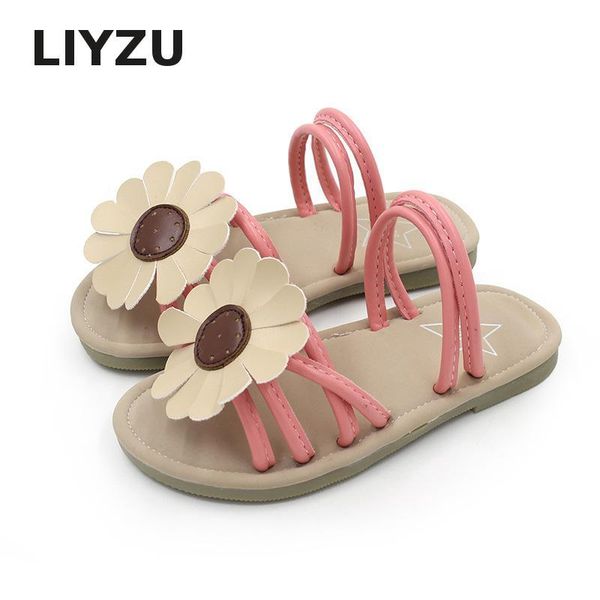 

slipper summer kids slippers for girls baby sandals pu leather sun flowers princess toddler soft children' beach shoes, Black;grey