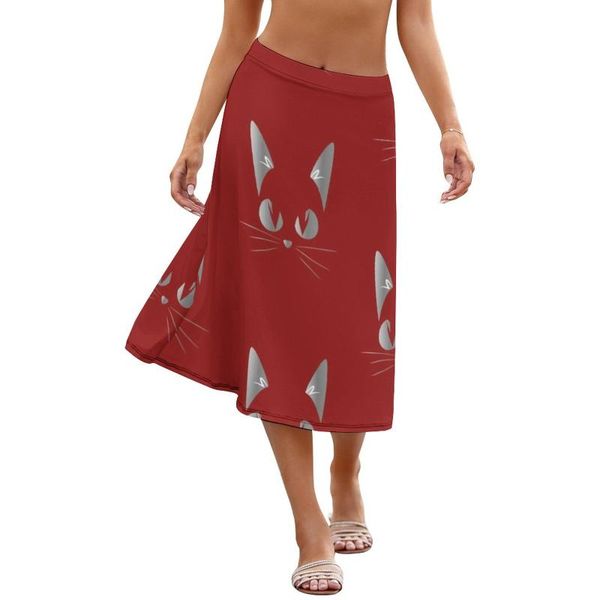 

skirts jiji cat skirt pattern spring female polyester stylish midi, Black