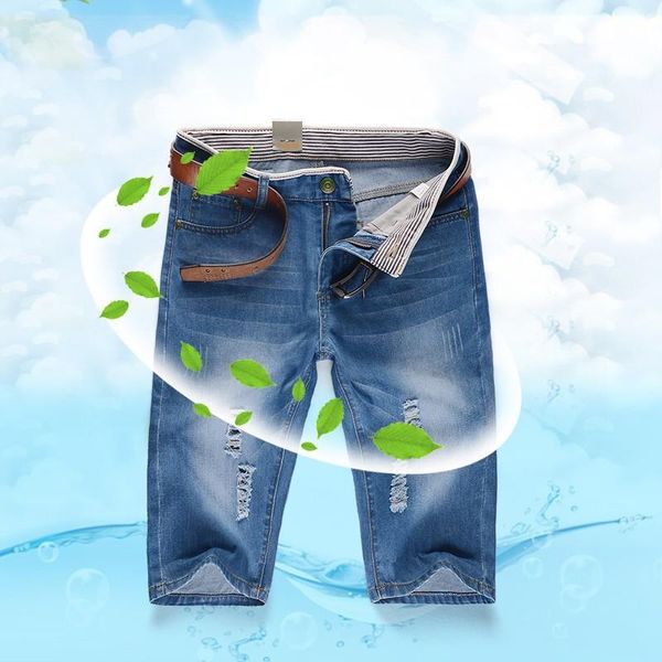 

men's denim short blue black summer jeans cotton slim fit solid straight casual