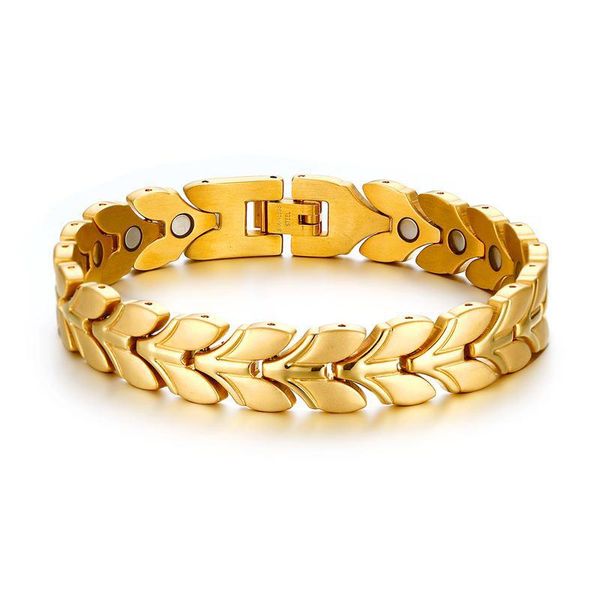 

link, chain hiphop gold titanium stainless steel magnetic health wheat ear bracelet men's women classic jewelry party valentine's, Black