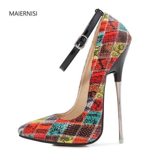 

dress shoes maiernisi spring pattern extra large woman high-heeled cusp women's 16cm stiletto heels 4-14 15, Black