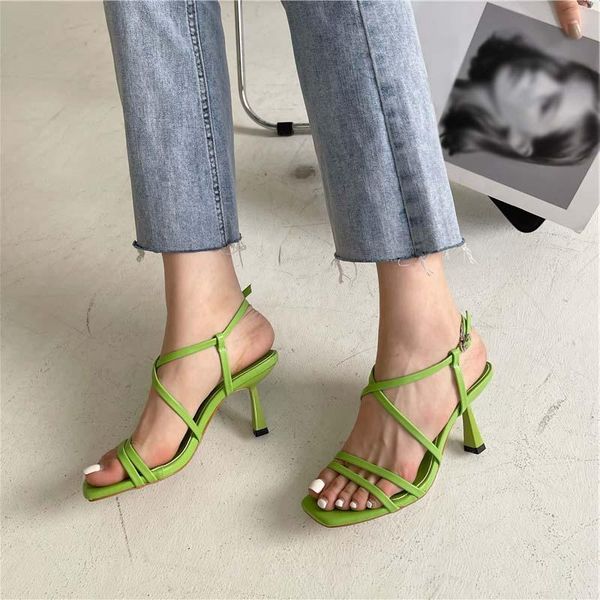 

dress shoes 2021 summer fashion pumps cross tie thin high heels ladies square open toe narrow band women stiletto slingback rome style, Black