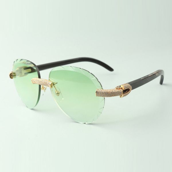 

2022 classic micro-pave diamond sunglasses 3524027 with black textured buffalo horn arms glasses, direct sales, size: 18-140 mm, White;black