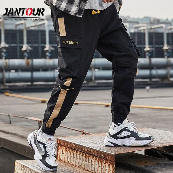 

spring streetwear joggers men orange stripe spliced jeans trousers letter design jogger mens pants brand clothing men's, Black