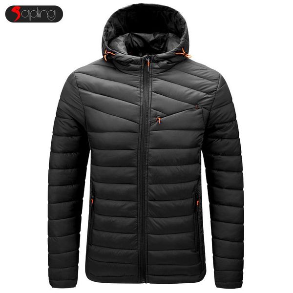 

men's down & parkas winter hooded jacket warm light cotton male solid color zipper soft coats mens windproof clothing, Black