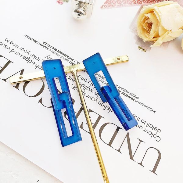 

stud exquisite and fashionable street style blue acrylic chain pierced earrings, Golden;silver