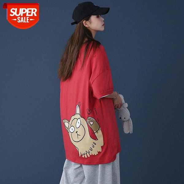 

cat printed short-sleeved shirt women's half-sleeved t-shirt hong kong style loose clothes #4h8j, White