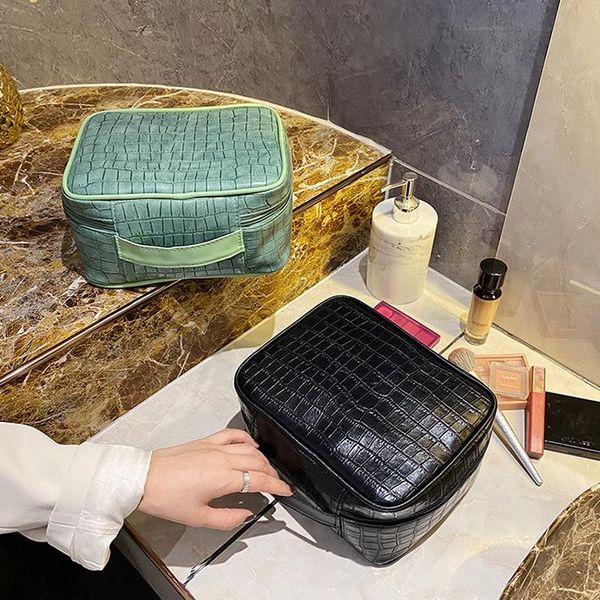 

new stone pattern pu cosmetic bag large size travel portable storage wash cases