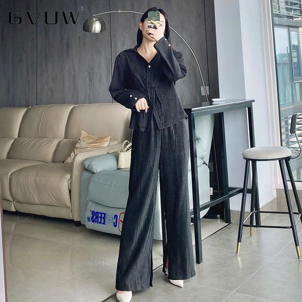 

women's two piece pants gvuw fashion suit wide leg mopping floor split wear 2021 wrinkle design sense waist closing two-piece kb5360, White