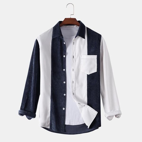 

men spring autumn fashion japan style clothing patchwork shirts vintage slim fit corduroy shirt male casual loose 2xl men's, White;black