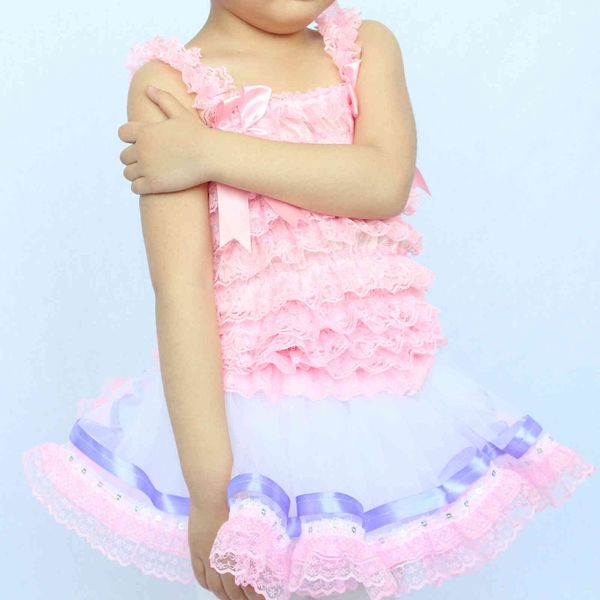 

summer girls' short skirt vest set lovely lace tutu children's princess, White