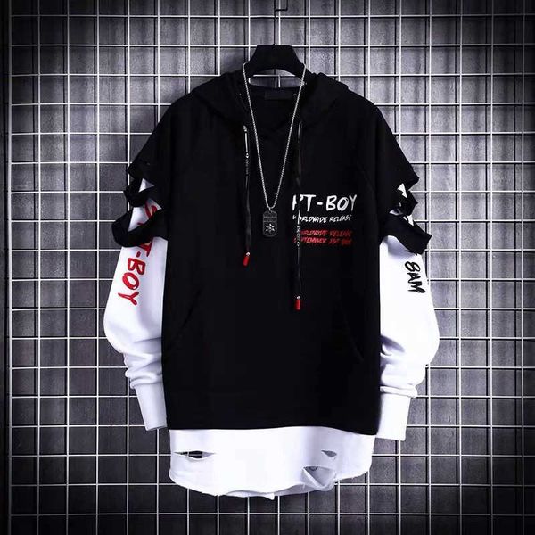 

hoodies male hip hop punk streetwear pullover fashion casual sweatshirts black color sweatshirt spring autumn boy girl 210927