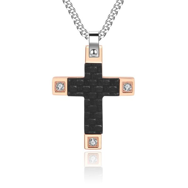 

fashion 316l stainless steel men necklaces wuth cubic zirconia simple double layers cross pendant for women jewelry gift, Silver