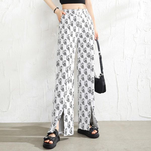 

women's pants & capris letters print wide leg trousers high waist spring women 2021 fashion casual female streetwear s-4xl, Black;white