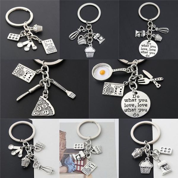 

keychains creative zinc alloy simulation kitchen gadgets handmade cake keychain pizza baking key pendant jewelry gift, Silver