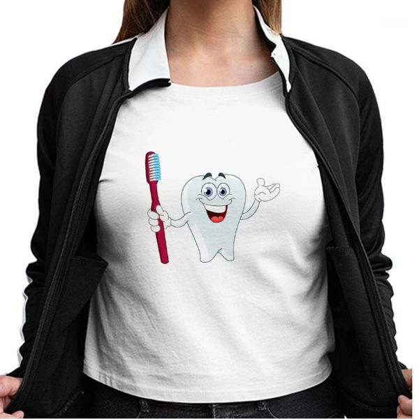 

happy brushing graphic t shirts cute women shirt healthy lifestyle soft girl aesthetic clothes summer white ropa mujer women's t-shirt
