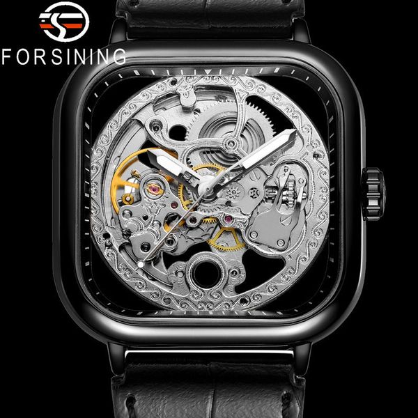 

clock automatic mechanical military fire luxury black leather skeleton man 8181, Slivery;brown