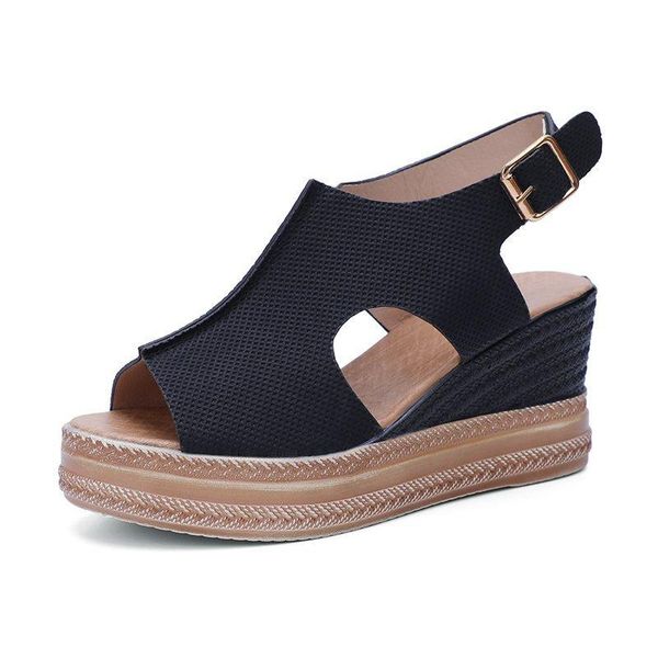 

sandals 2021 women wedges shoes high heels summer platform sandalias mujer designer, Black