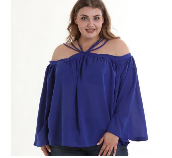 

women blouse summer off shoulder solid fashion ladies loose casual flare sleeve halter chiffon shirt women's blouses & shirts, White