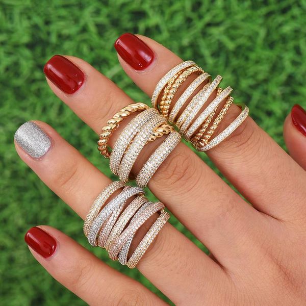 

cluster rings godki luxury twist stacks stackable for women wedding cubic zircon engagement dubai naija bridal finger ring, Golden;silver