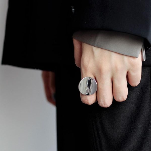 

cluster rings silvology 925 sterling silver concave round mirror sequins elegant glossy for women exaggeration jewelry, Golden;silver