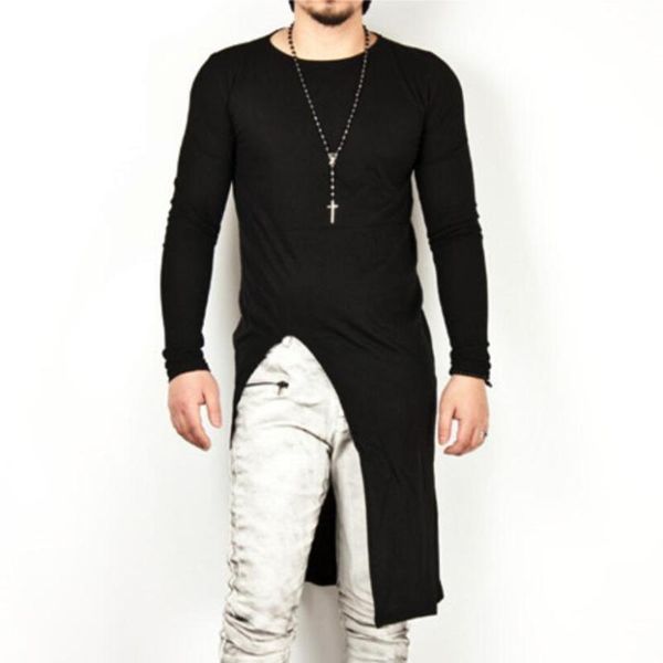 

men side slit hip hop long sleeve t shirt nightclub dj punk rock harajuku tee shirts stage costume street style men's t-shirts, White;black