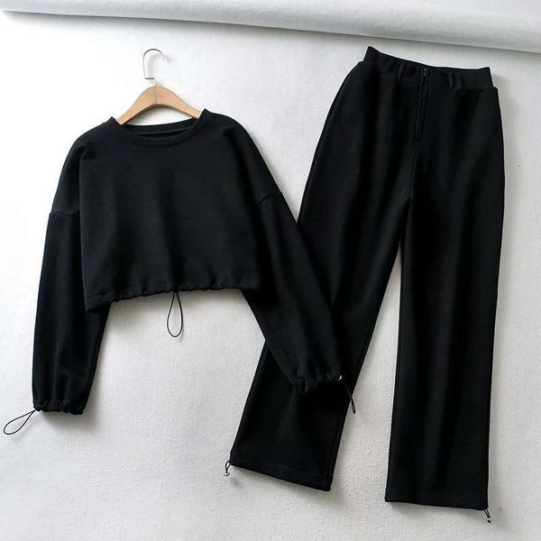 

tracksuits leisure women's plush sports suit winter short pullover sweater + high waist wide leg pants, Gray