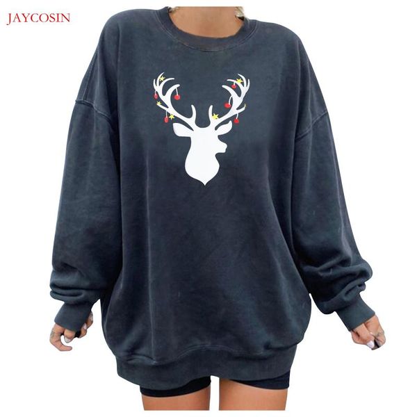 

women's hoodies & sweatshirts jaycosin 2021 fashion christmas print women casual loose long sleeve o-neck sweatshirt pullover feminino, Black