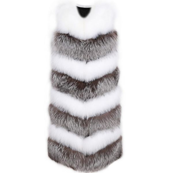 

women's fur & faux real natural gilet women long vest, Black