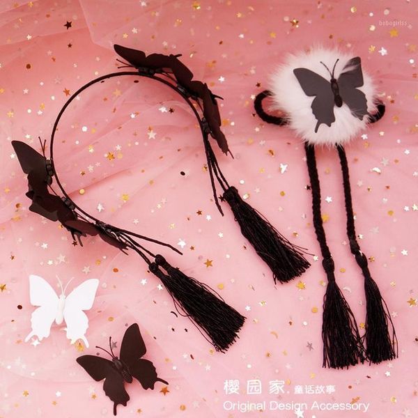 

princess sweet lolita hairband fantasy simulation black and white butterfly dark gothic tassel yyj0451