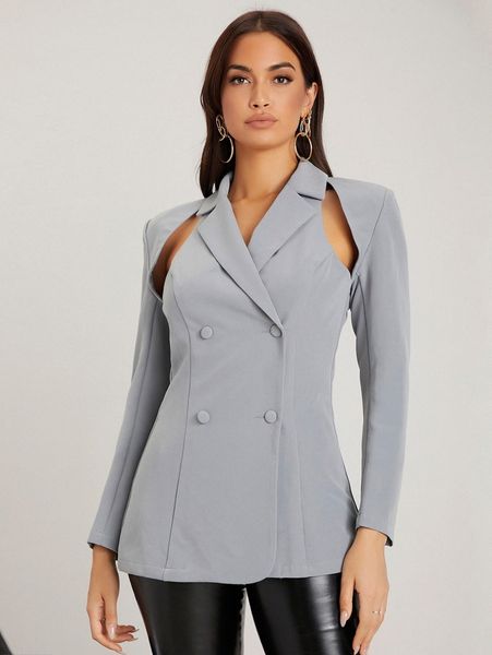 

lapel collar cutout detail blazer e81b#, White;black