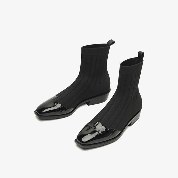 

boots med heel shoes leather rubber rome fabric basic hoof, Black