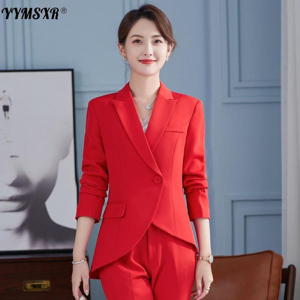 

women's two piece pants s-5xl plus size suit trousers two-piece 2021 autumn and winter slim long-sleeved ladies office jacket, White