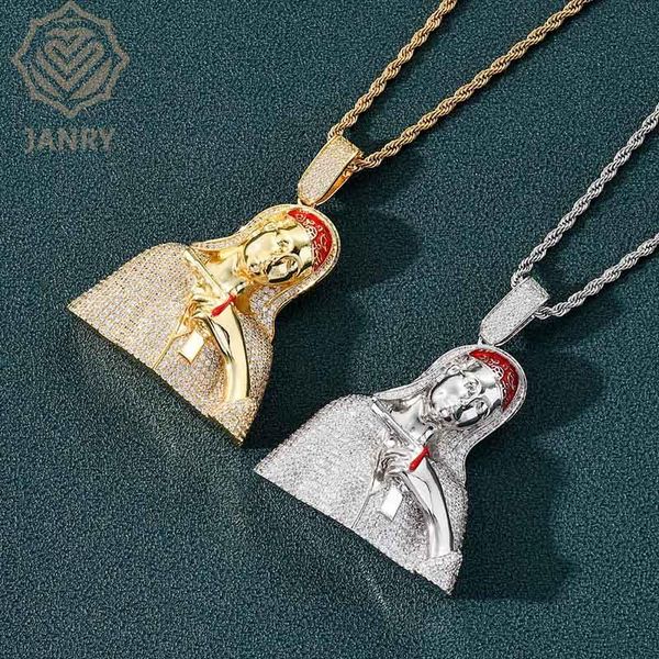 

charms janry notre dame pistol bleeding hip hop pendant necklace character portrait retro punk with 60cm rope chain for men, Bronze;silver