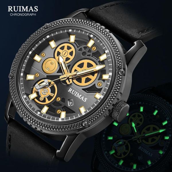 

wristwatches ruimas military sport watches men leather strap quartz wristwatch man luxury waterproof luminous watch relogios masculino, Slivery;brown