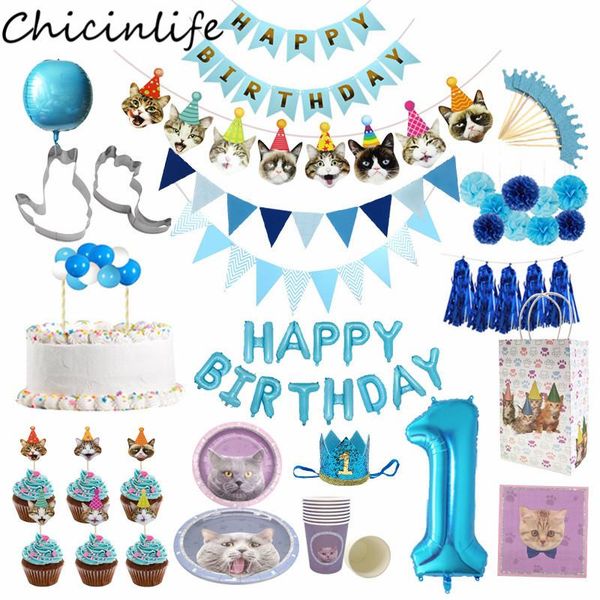 

chicinlife cat birthday party paper plates cups napkins mould banner cupcake ers bags pet decoration supplies sashes