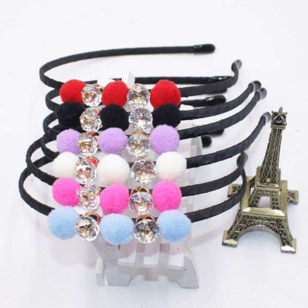 

cute sweet color small hairy ball hairband for girl elegant rhinestone handmade hair band kid headband accessories, Slivery;white