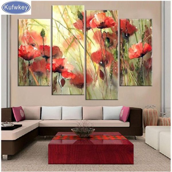 

diamond painting 4pcs 5d diy poppy full square drill embroidery rhinestones kit triptych