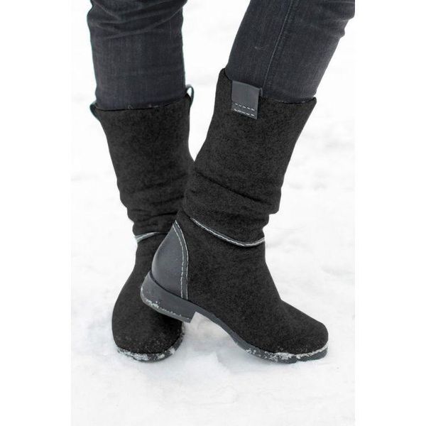 

boots medium fall winter 19 sleeve low heel square large, Black