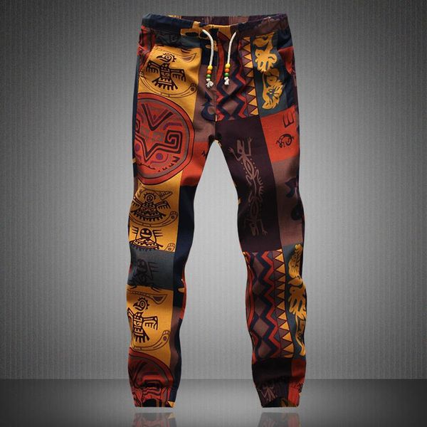 

men's pants 2021 trendy summer spring autumn flower print jogging casual sports linen, Black