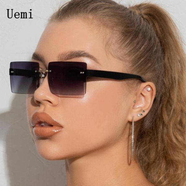 

sunglasses 2021 fashion rimless square for women men luxury designer vintage rectangle outdoor sun glasses uv400 eyewear, White;black