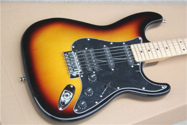 

6 strings brown electric guitar with tremolo bar,maple fretboard