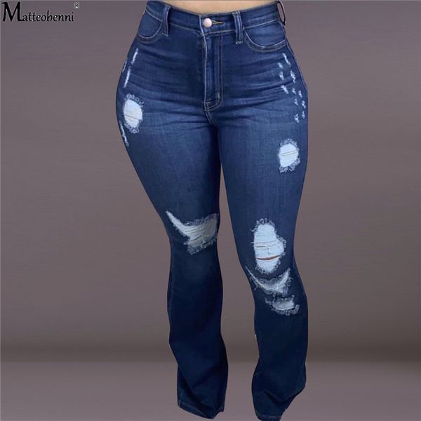 

autumn women vintage casual ripped bell bottom jeans female stretch skinny flare jean mom high waist denim pants streetwear 2021, Blue