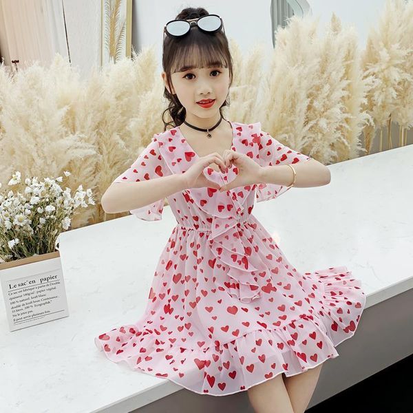 

girls dresses arrival 2021 summer elegance chiffon princess party dress children's clothing birthday 6 to 7 year girl's, Red;yellow
