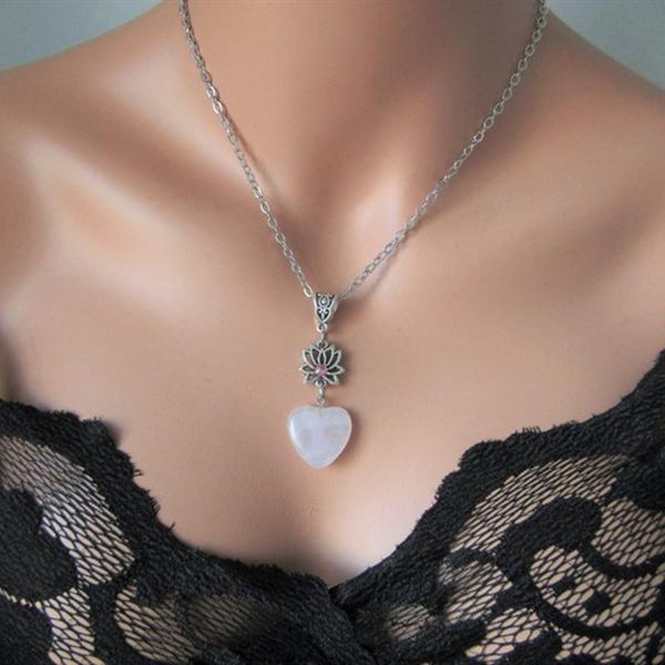 

pendant necklaces natural pink quartz heart necklace, lotus crystal witch jewelry, valentine's day birthday gift, ladies fashion jewelr, Silver